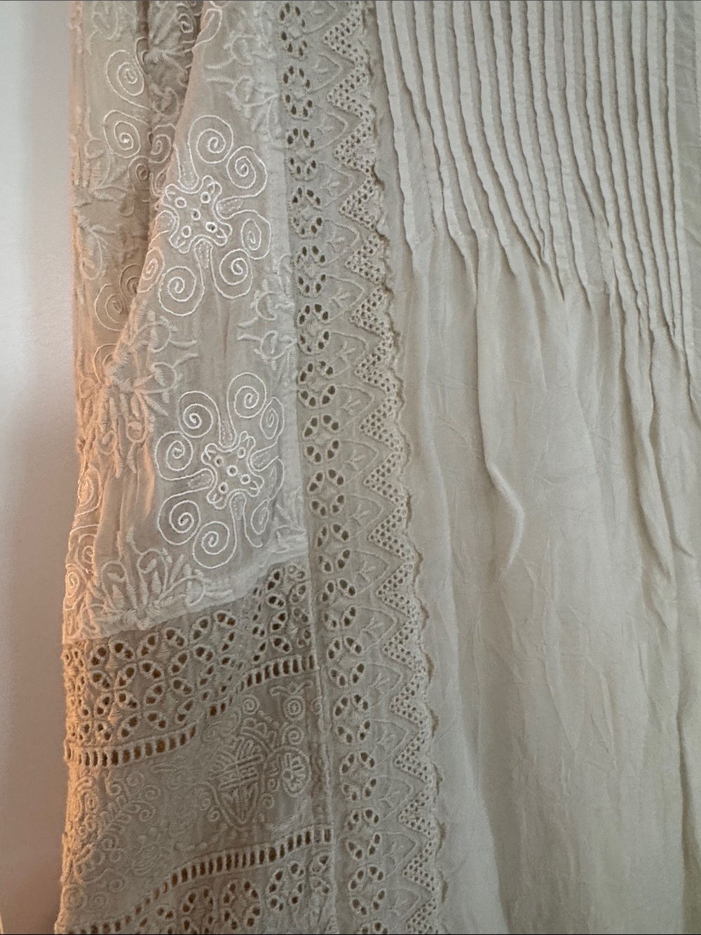 Johnny Was Cream Lace & Pintuck Button-Front Blouse - Picture 7 of 12